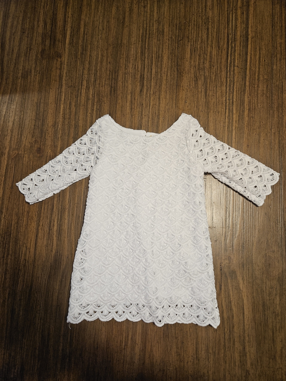 Girls' White Crochet Lace Dress with Three-Quarter Sleeves
